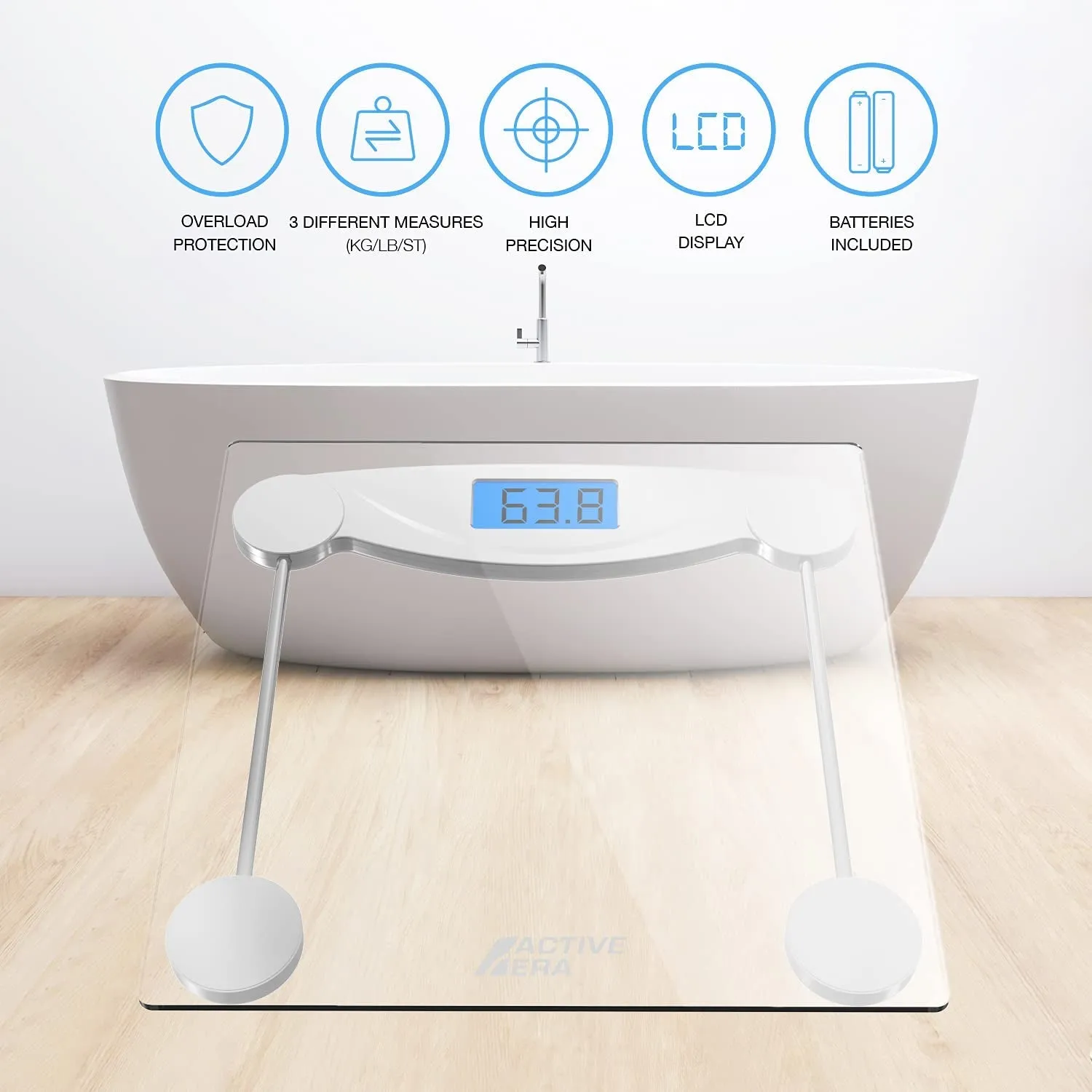 Active Era Digital Body Weight Scale - Ultra Slim High Precision Bathroom Scale with Tempered Glass, Step-On Technology and Backlit Display - Body Weighing Scale 180Kg / 400Lb (Lbs/Stone/Kgs)