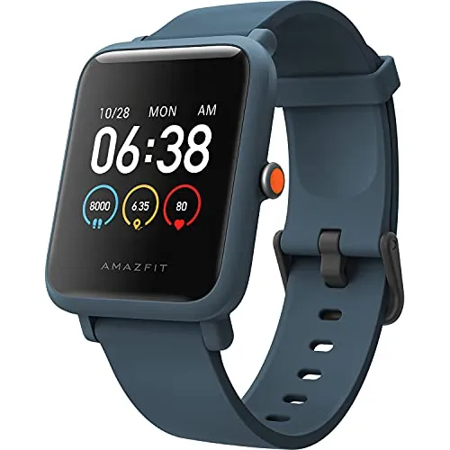 Amazfit Bip S Lite Smart Watch Fitness Tracker for Men, 30 Days Battery Life, 1.28”Always-on Display, 14 Sports Modes, Heart Rate & Sleep Monitor, 5 ATM Waterproof, for Android Phone iPhone(Blue)