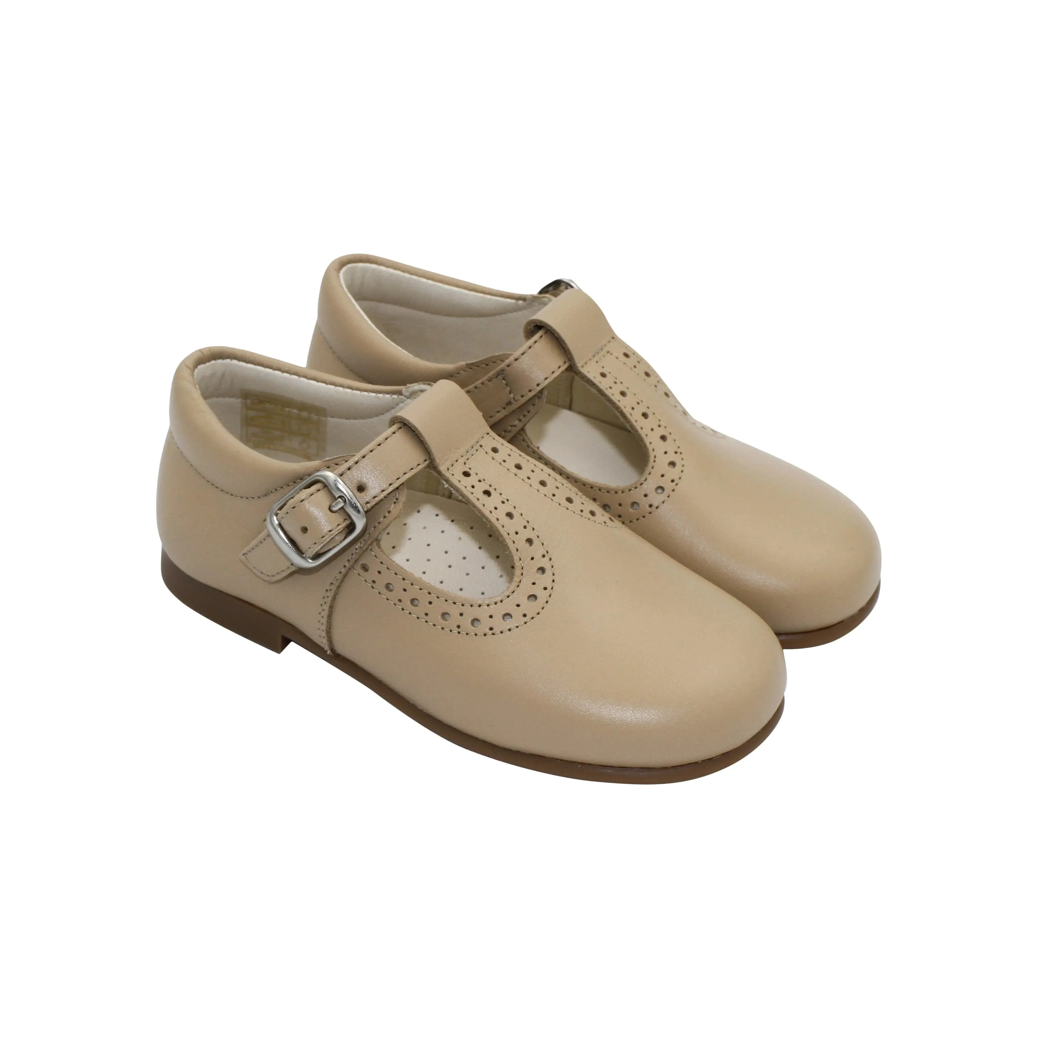 Antonio - Beige Leather T-Bar Shoes