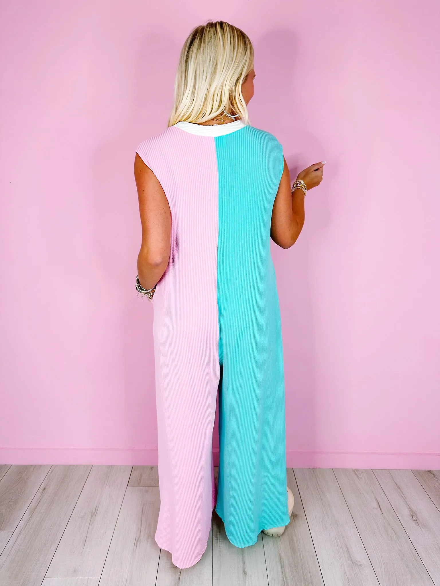 BE MY COLORBLOCK WIDE LEG JUMPSUIT - BLUE/PINK