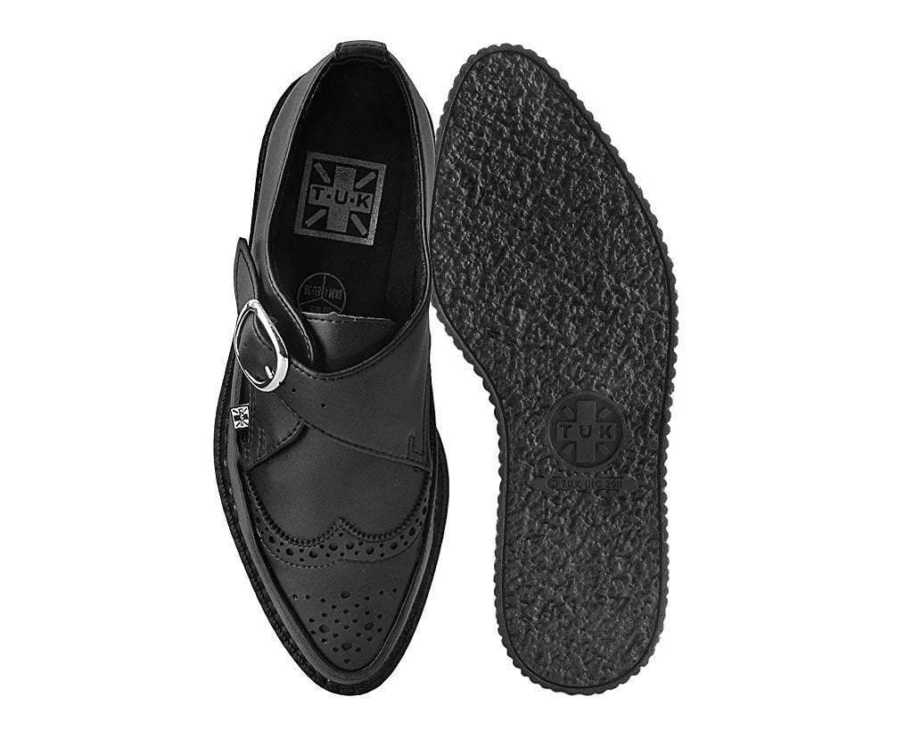 Black TUKskin Wingtip Buckle Pointed Creeper