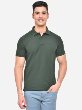 Bottle Green Solid Slim Fit Polo T-Shirt | Greenfibre