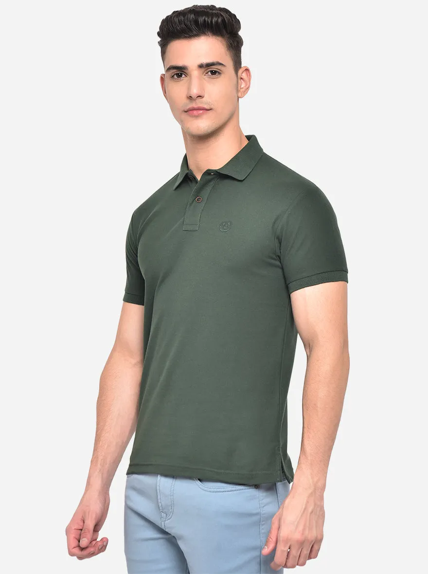 Bottle Green Solid Slim Fit Polo T-Shirt | Greenfibre