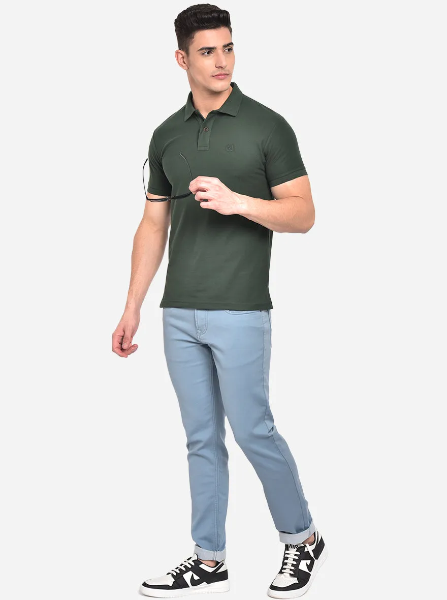 Bottle Green Solid Slim Fit Polo T-Shirt | Greenfibre