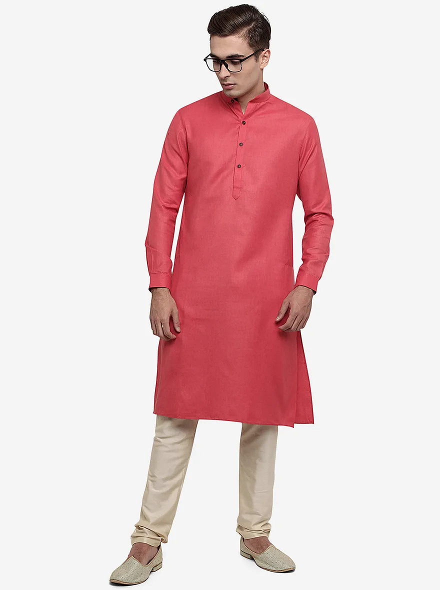 Brick Red Self Textured Regular Fit Modi Kurta | Modi Kurta