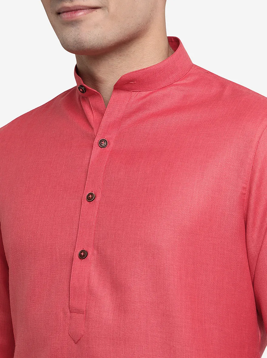 Brick Red Self Textured Regular Fit Modi Kurta | Modi Kurta