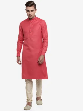 Brick Red Self Textured Regular Fit Modi Kurta | Modi Kurta