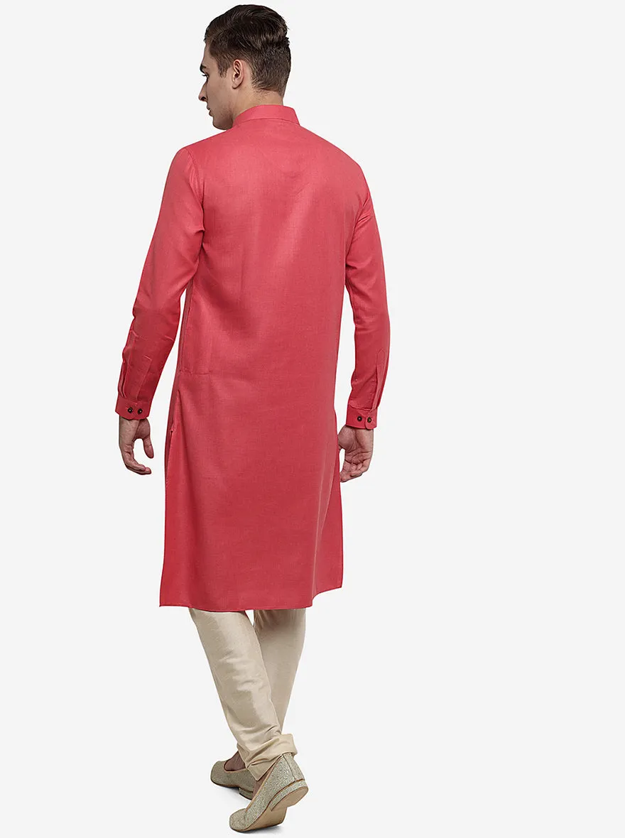 Brick Red Self Textured Regular Fit Modi Kurta | Modi Kurta