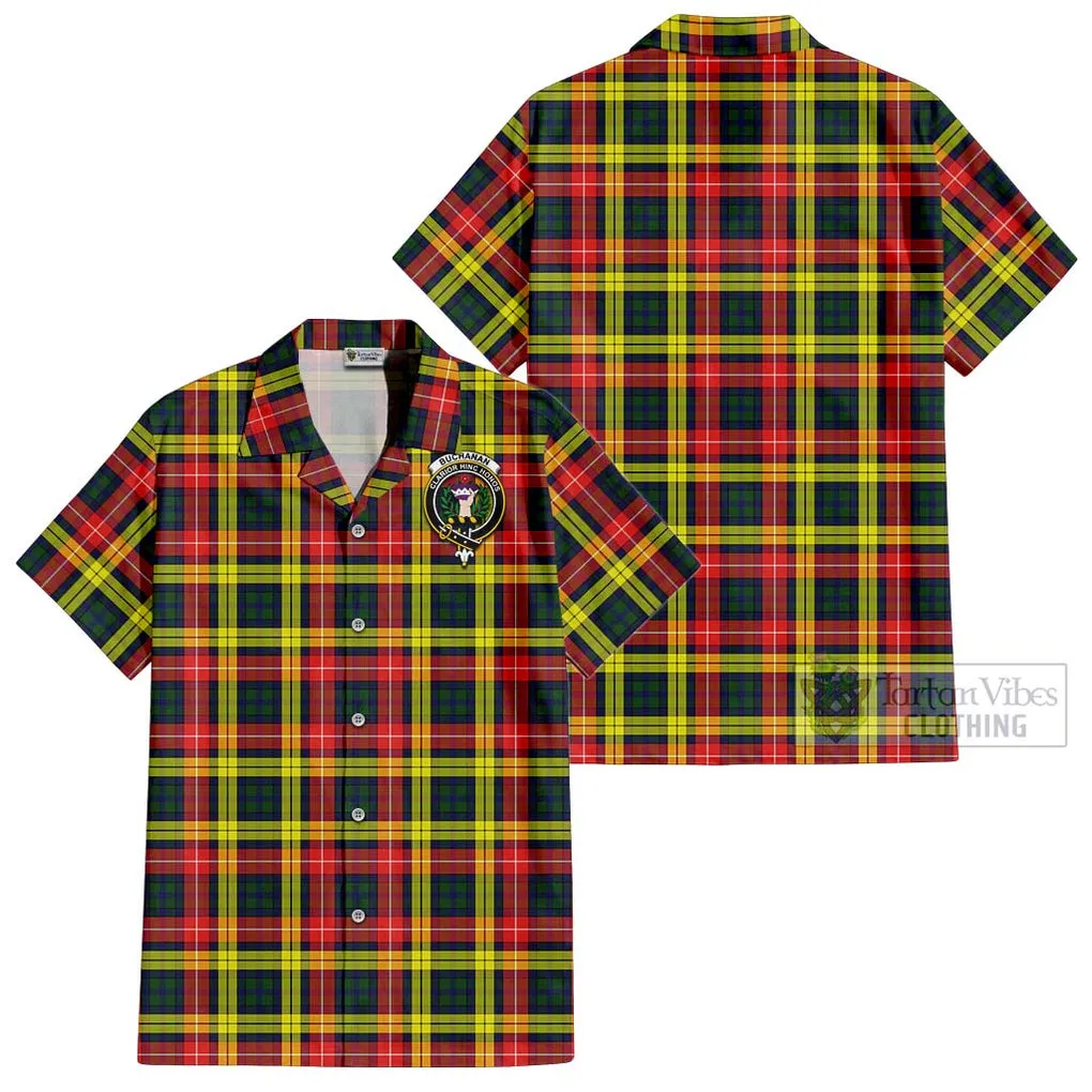 Buchanan Modern Tartan Cotton Hawaiian Shirt with Family Crest