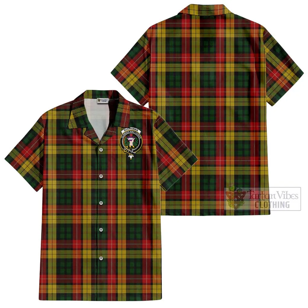 Buchanan Tartan Cotton Hawaiian Shirt with Family Crest