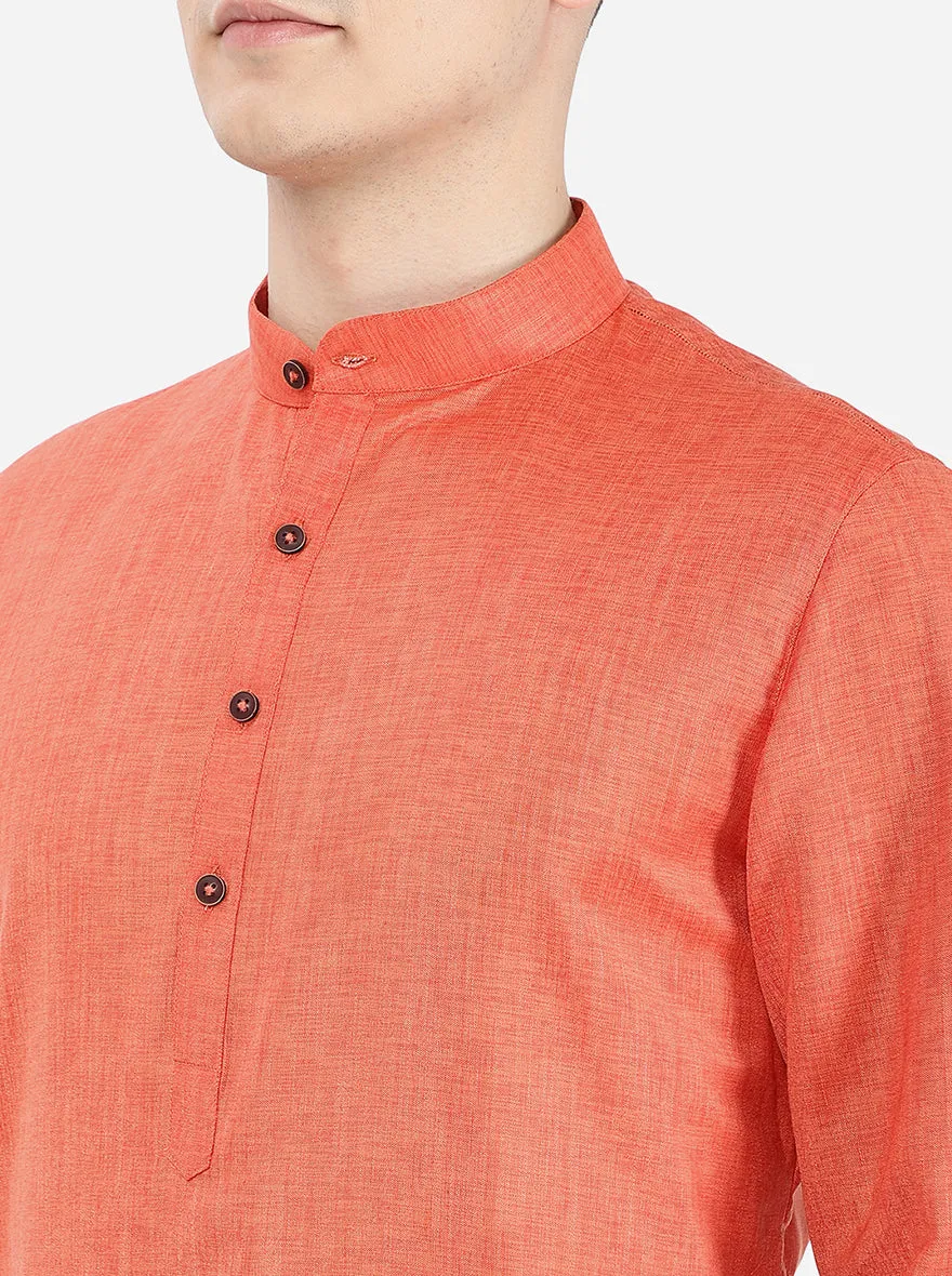 Carrot Red Self Textured Regular Fit Modi Kurta | Modi Kurta