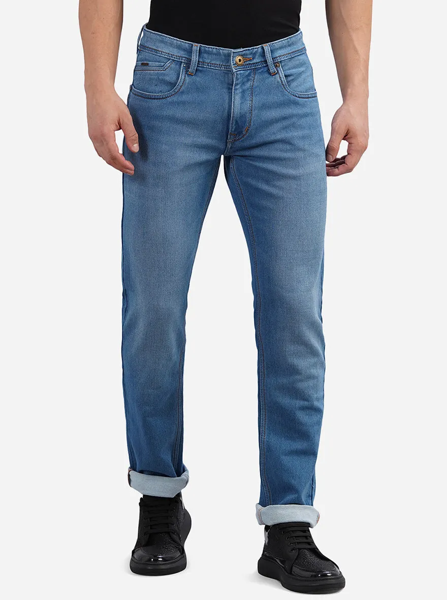 Cloud Blue Washed Straight Fit Jeans | Greenfibre