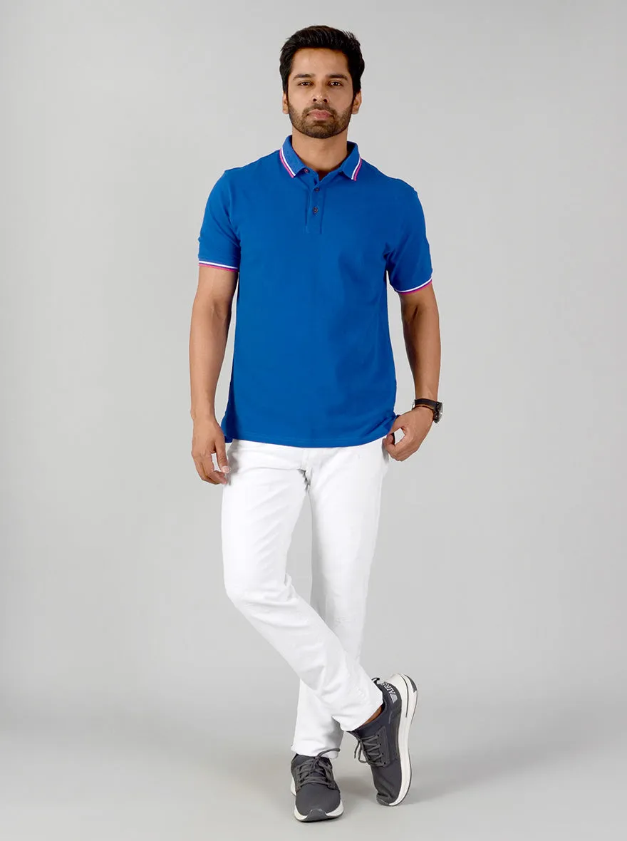 Cobalt Blue Solid Slim Fit Polo T-shirt | JadeBlue