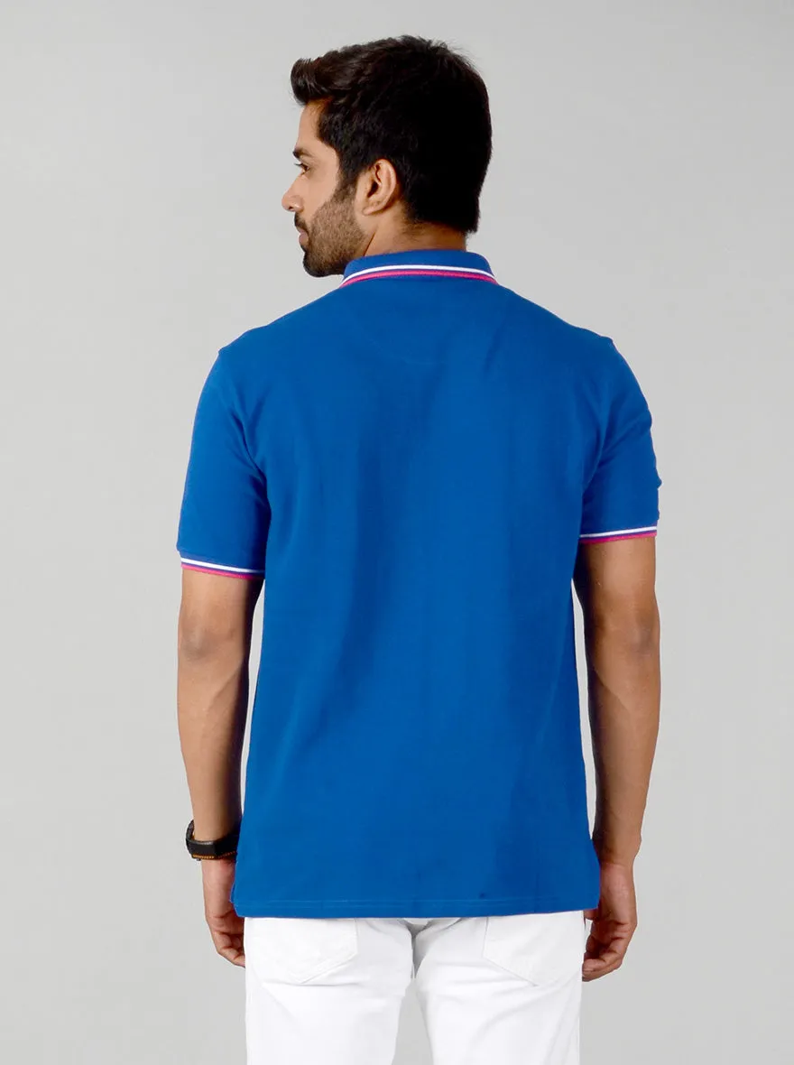 Cobalt Blue Solid Slim Fit Polo T-shirt | JadeBlue