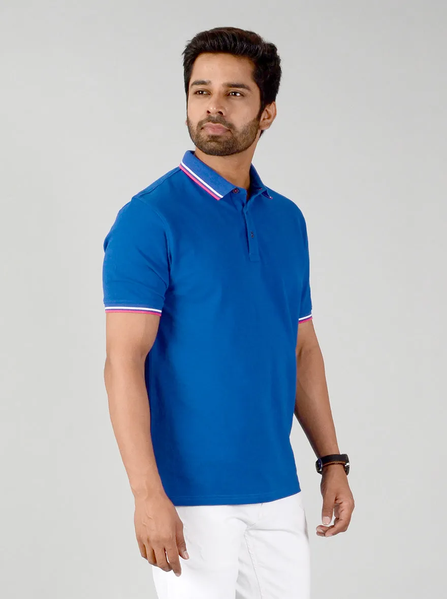 Cobalt Blue Solid Slim Fit Polo T-shirt | JadeBlue