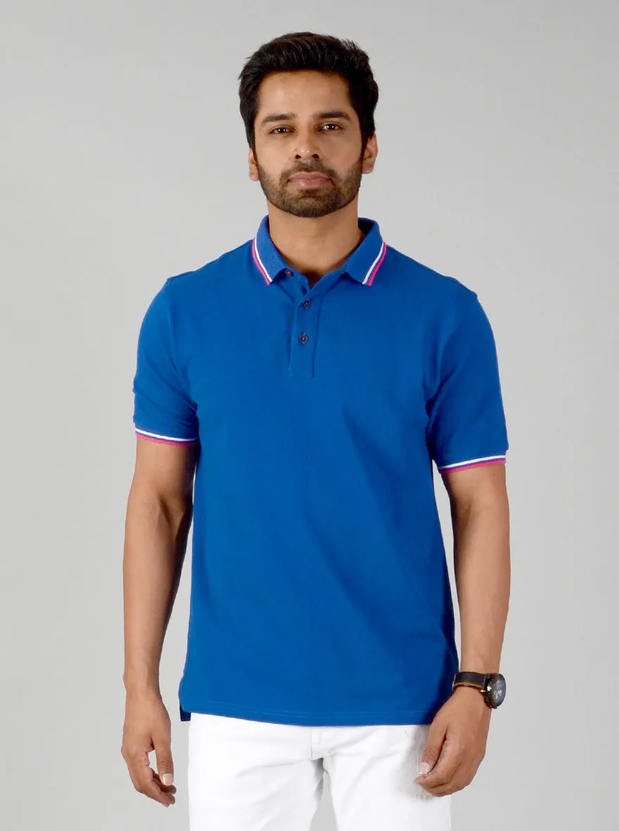 Cobalt Blue Solid Slim Fit Polo T-shirt | JadeBlue