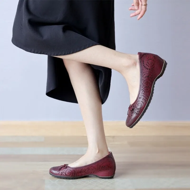 Cut Out Soft Leather Ballet Flats Slip on Loafers for Women Handmade in 7 Colors