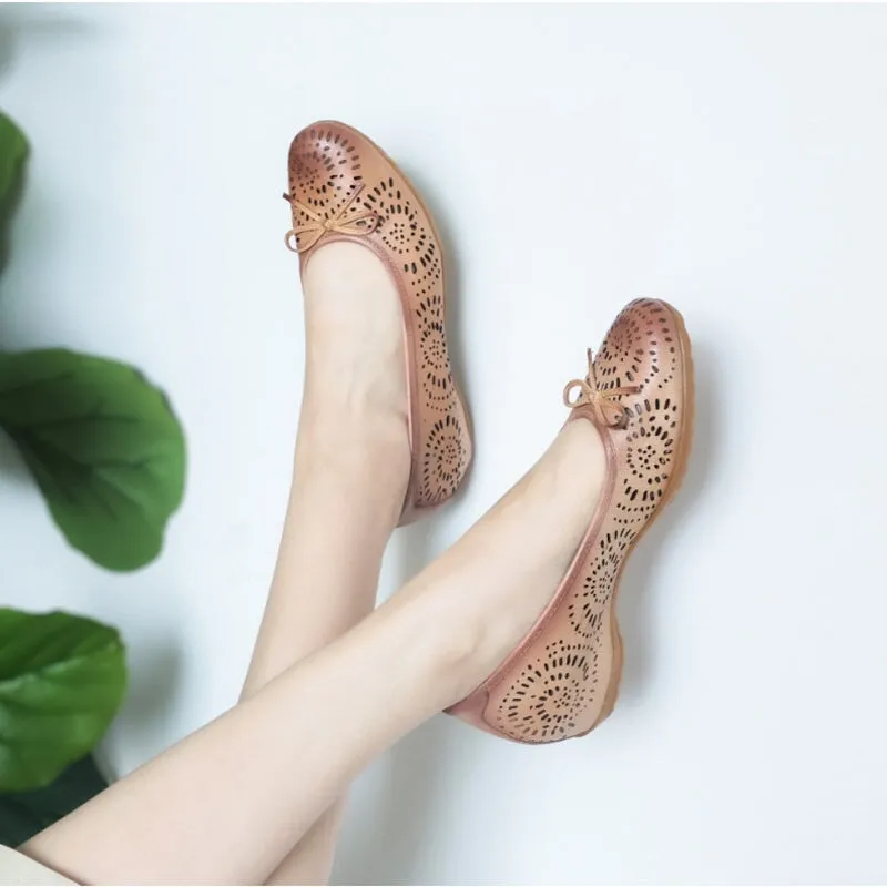 Cut Out Soft Leather Ballet Flats Slip on Loafers for Women Handmade in 7 Colors