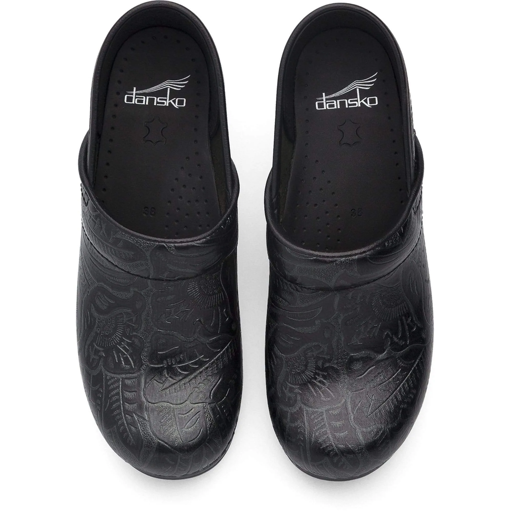 DANSKO WIDE Professional Black Tooled Leather Clogs