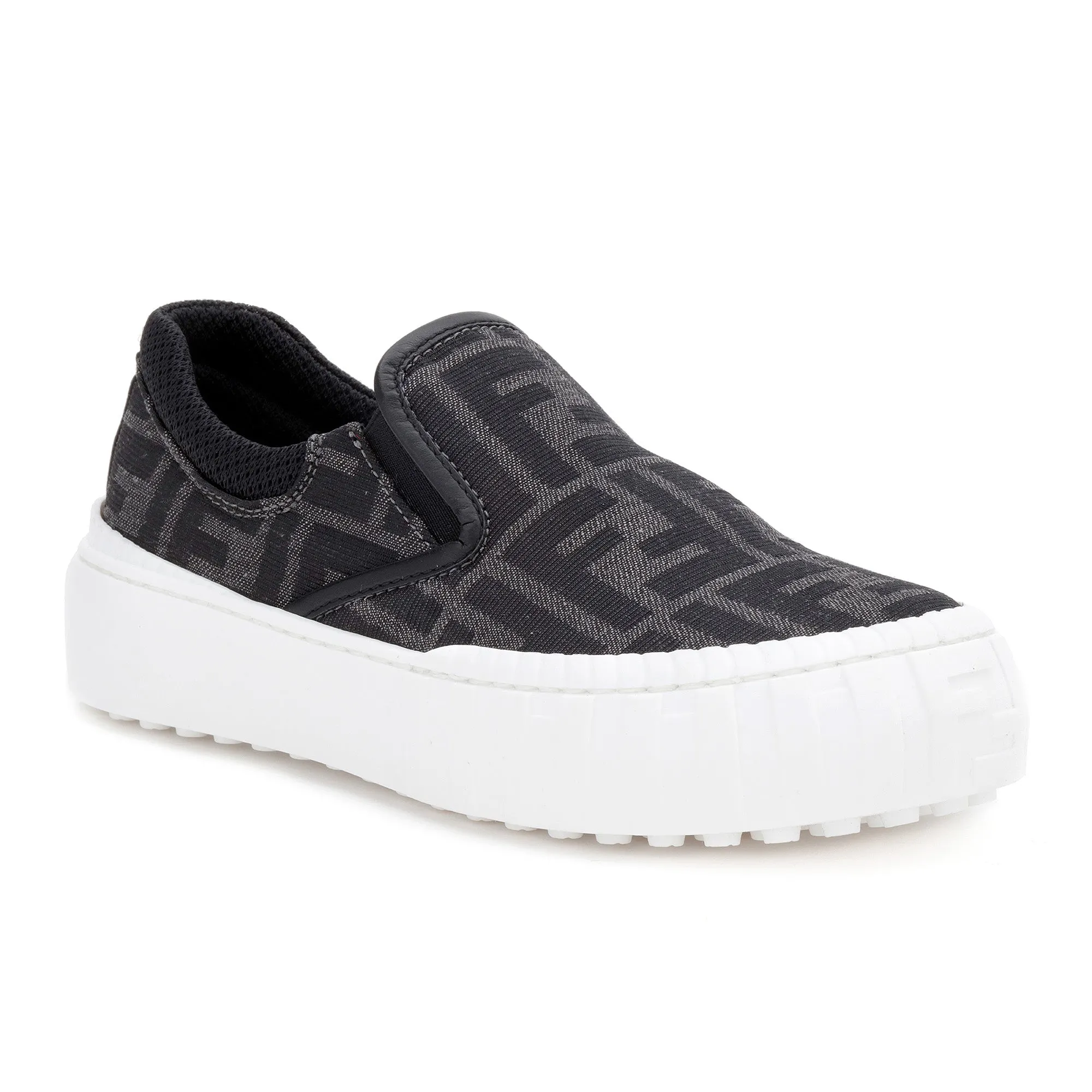 Fendi Platform Grey Logo Slip-Ons