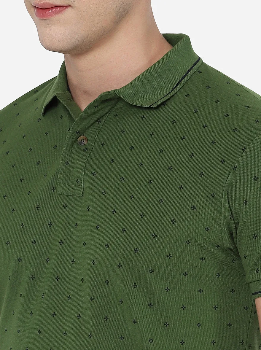 Garden Green Printed Slim Fit Polo T-Shirt | Greenfibre