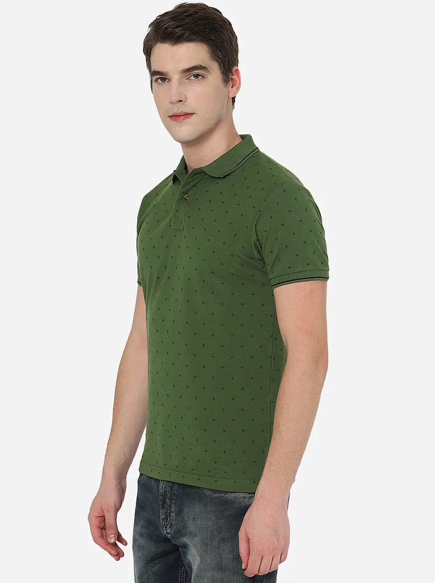 Garden Green Printed Slim Fit Polo T-Shirt | Greenfibre