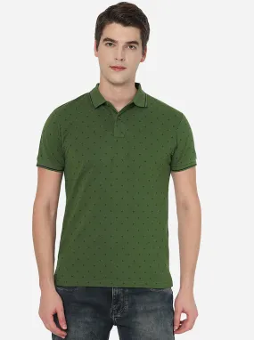 Garden Green Printed Slim Fit Polo T-Shirt | Greenfibre