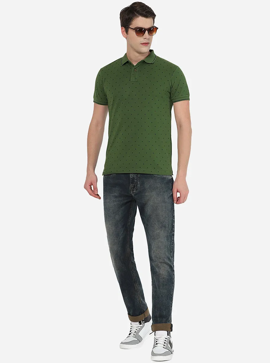 Garden Green Printed Slim Fit Polo T-Shirt | Greenfibre