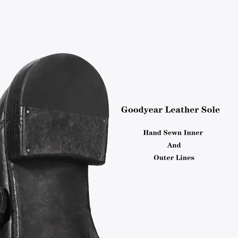 Goodyear Horse Leather Loafers For Women Buckle Detail with Leather Sole in Black/Green