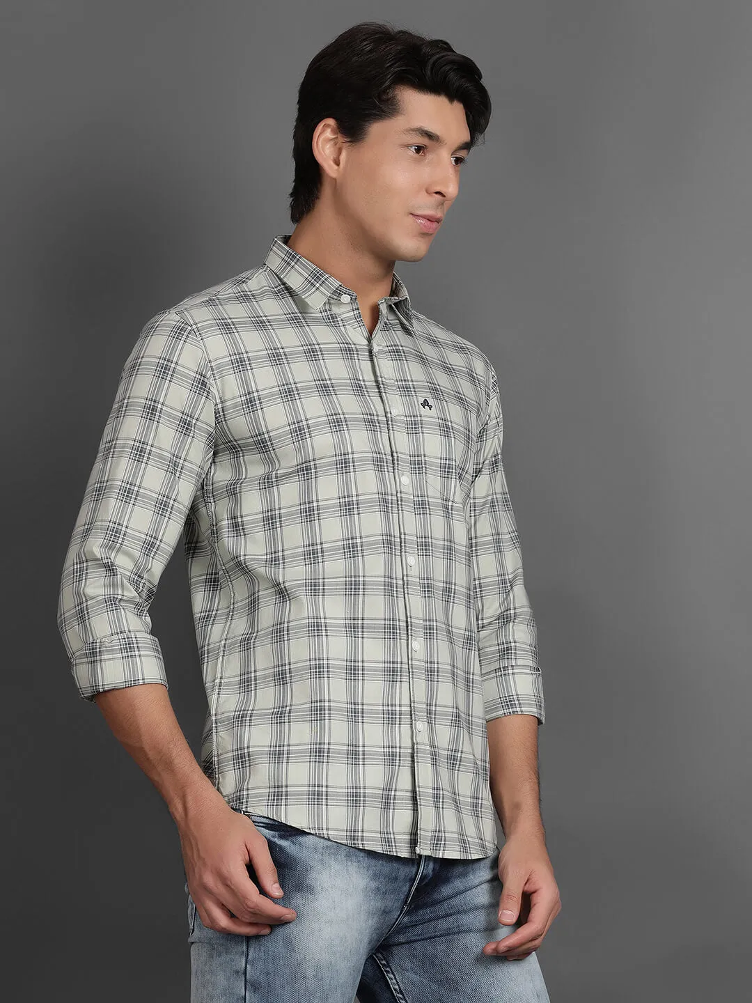 Grey Men Slim Fit Checks Casual Shirt (GBHM3005)