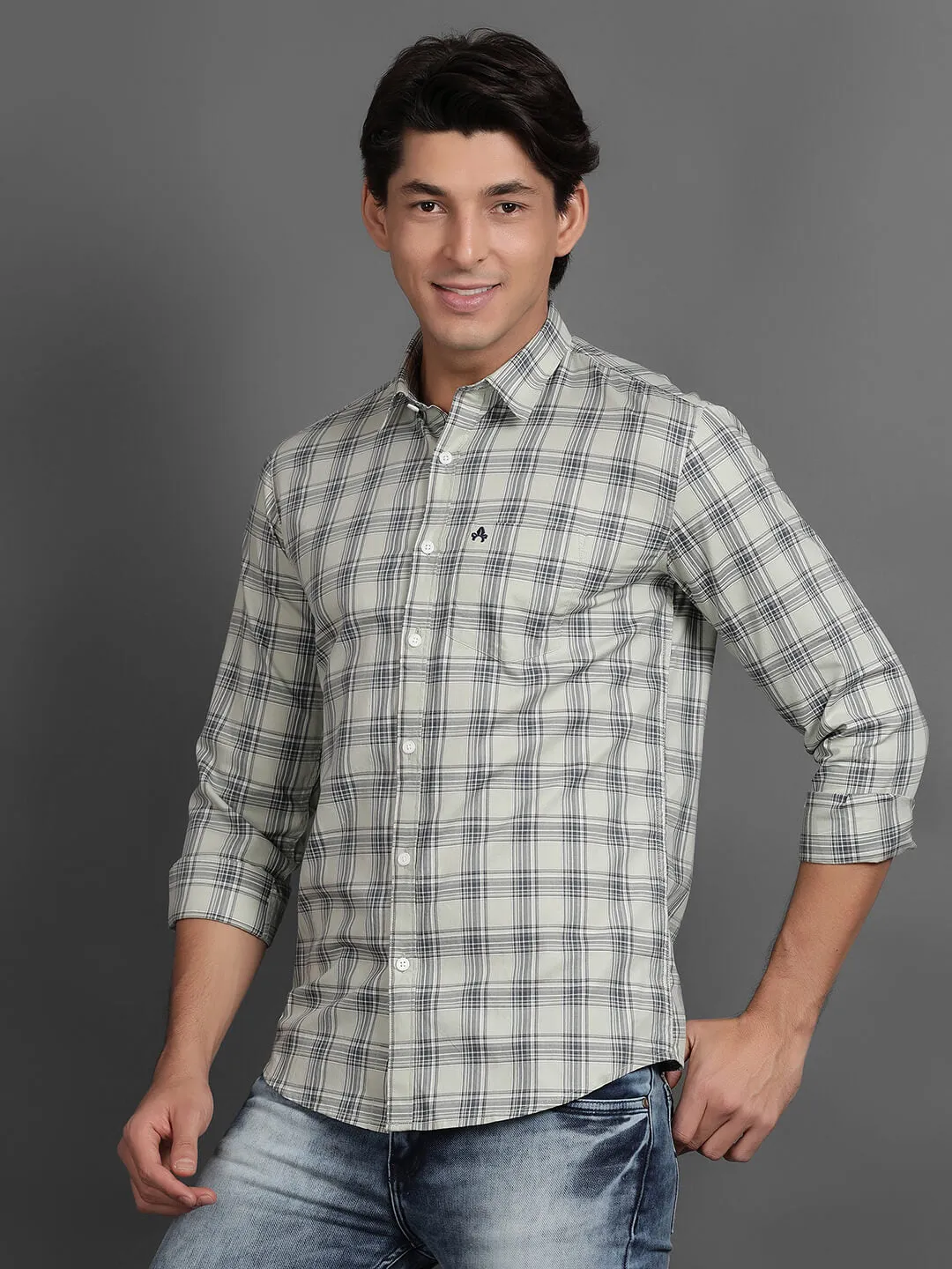 Grey Men Slim Fit Checks Casual Shirt (GBHM3005)