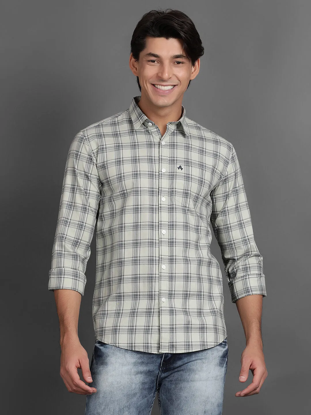 Grey Men Slim Fit Checks Casual Shirt (GBHM3005)