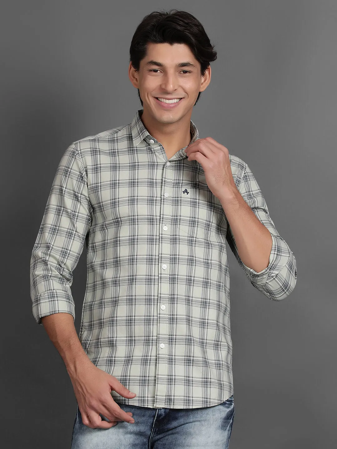 Grey Men Slim Fit Checks Casual Shirt (GBHM3005)