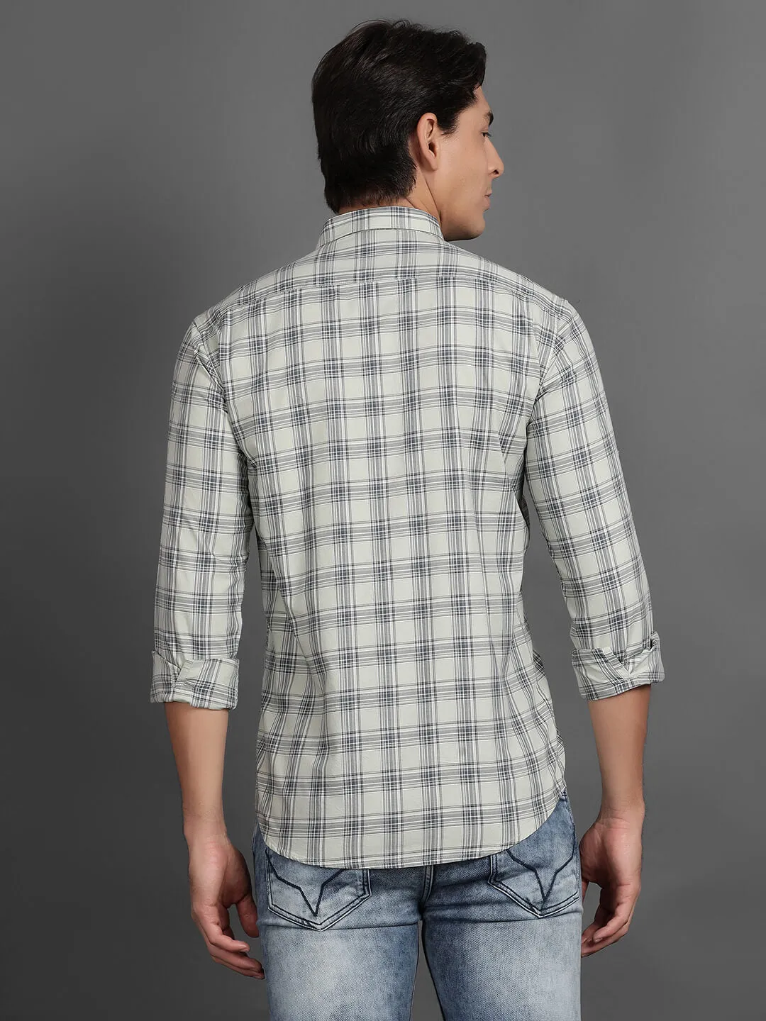 Grey Men Slim Fit Checks Casual Shirt (GBHM3005)