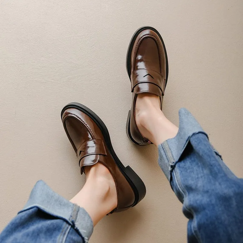 Handmade Leather Penny Loafers for Women in Coffee/Black US5 to US10.5