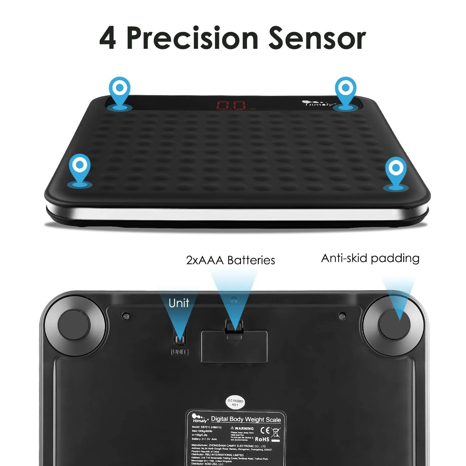 Himaly Digital Body Weight Scale Bathroom Scale, Step-On Technology High Precision Measurements Scales with Large Non Slip Silicone Platform and LCD Digital Display, 400Lbs/180Kg Capacity