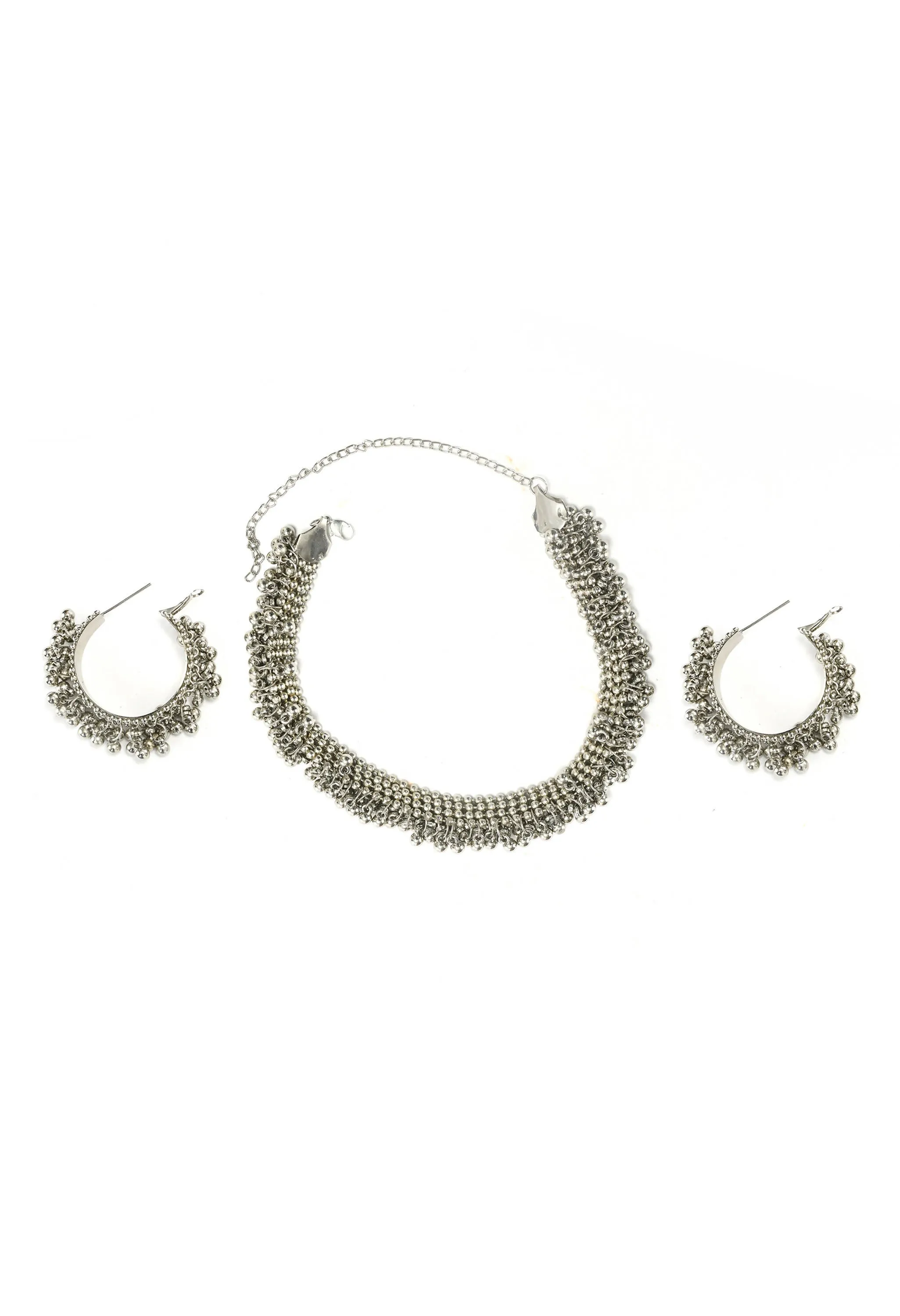 Indiakreations Silver-Plated Choker Necklace with Earrings Jkms_093