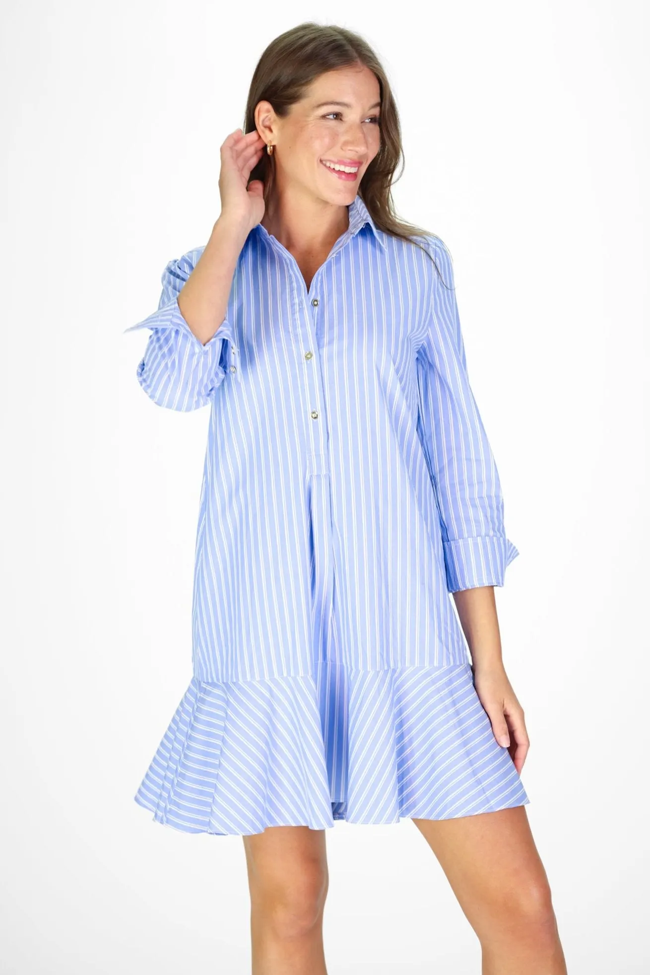 Iris Dress in Light Blue Double Stripe