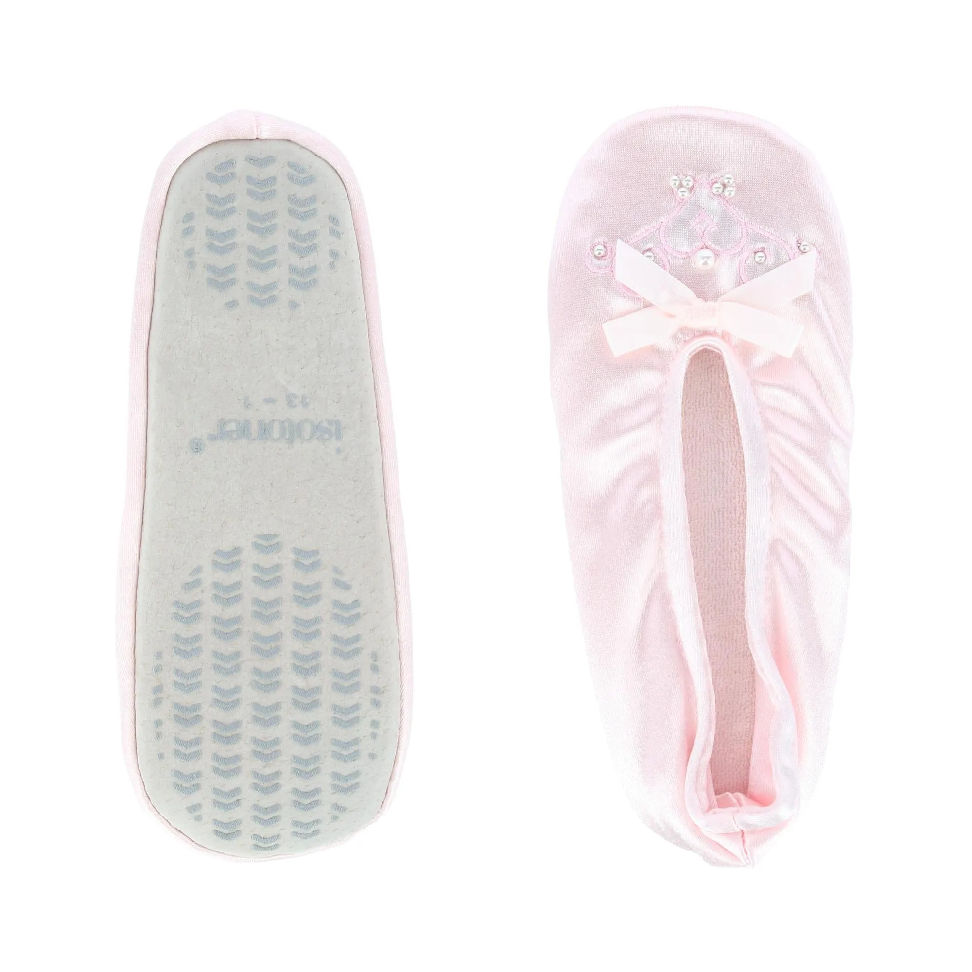 Isotoner Girl's Satin Pearl Ballerina Slippers