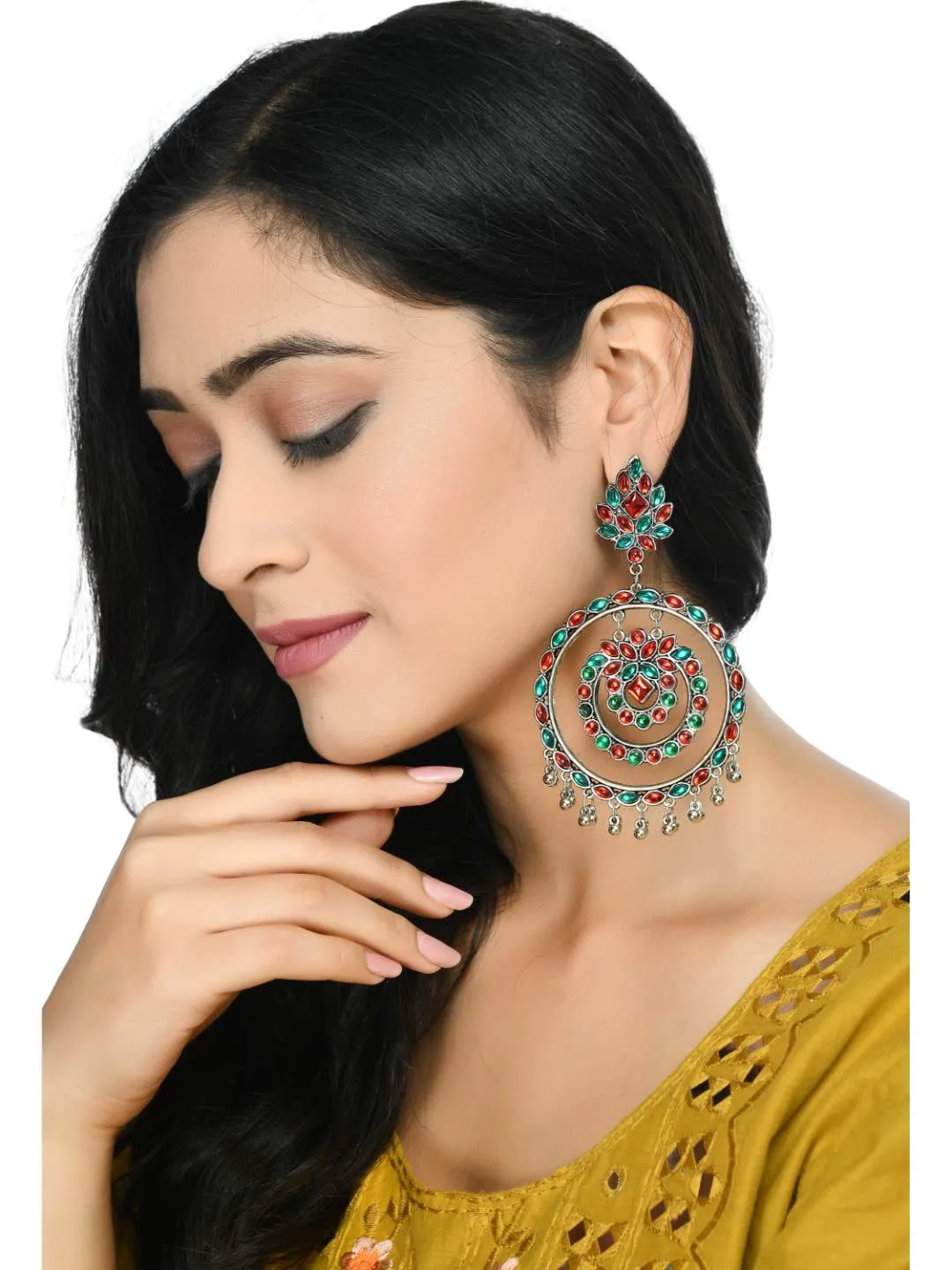 Johar Kamal Traditional Multi color circles Earrings with Kundan Jhumkas Jker_085