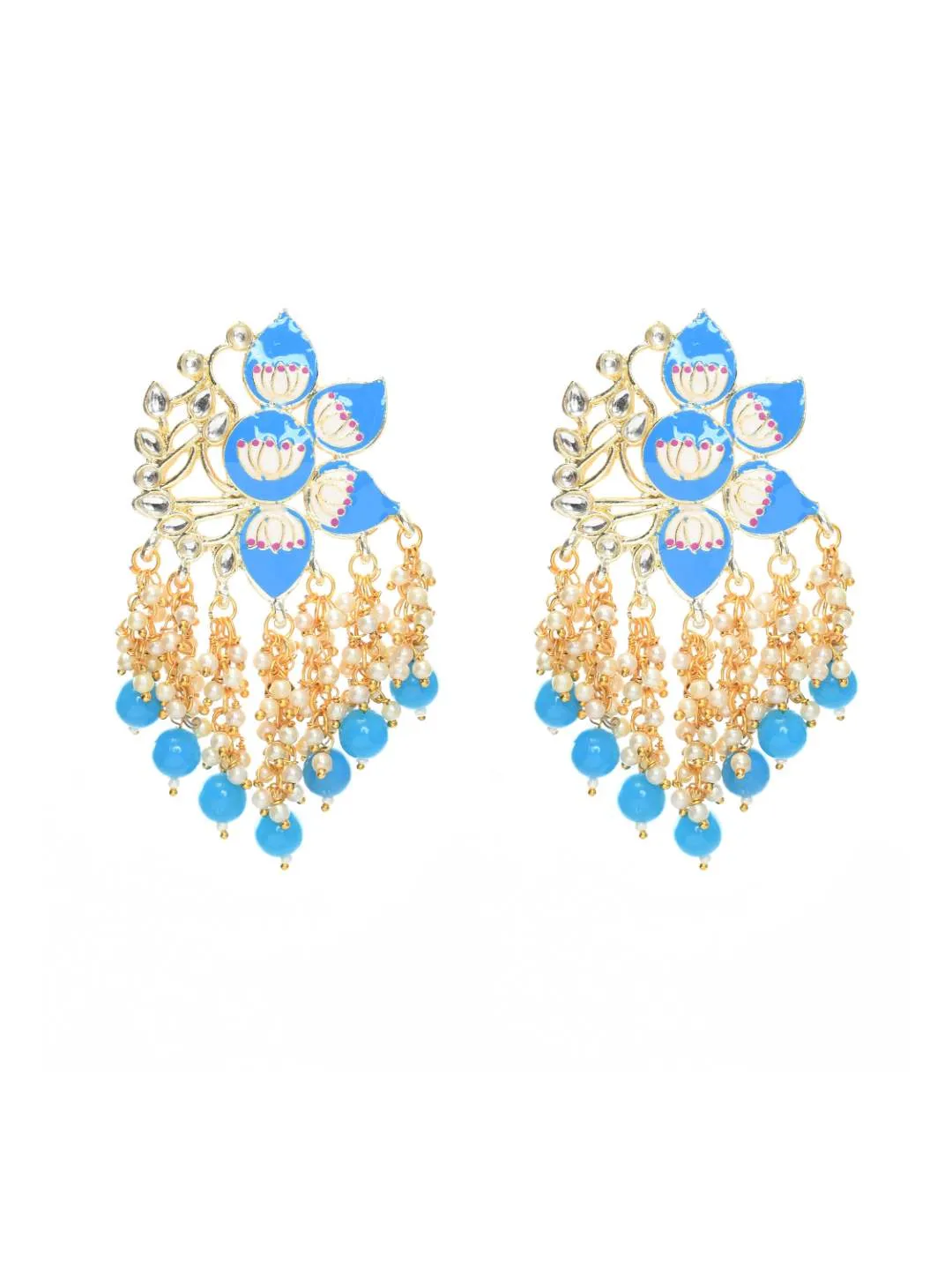 Johar Kamal Women Gold-Plated Kundan Studded, Meenakari Earrings In Floral Pattern Jker_149