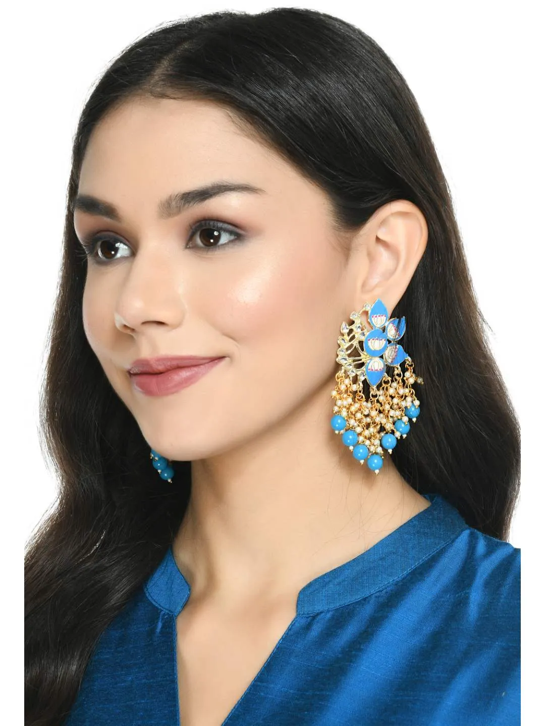 Johar Kamal Women Gold-Plated Kundan Studded, Meenakari Earrings In Floral Pattern Jker_149