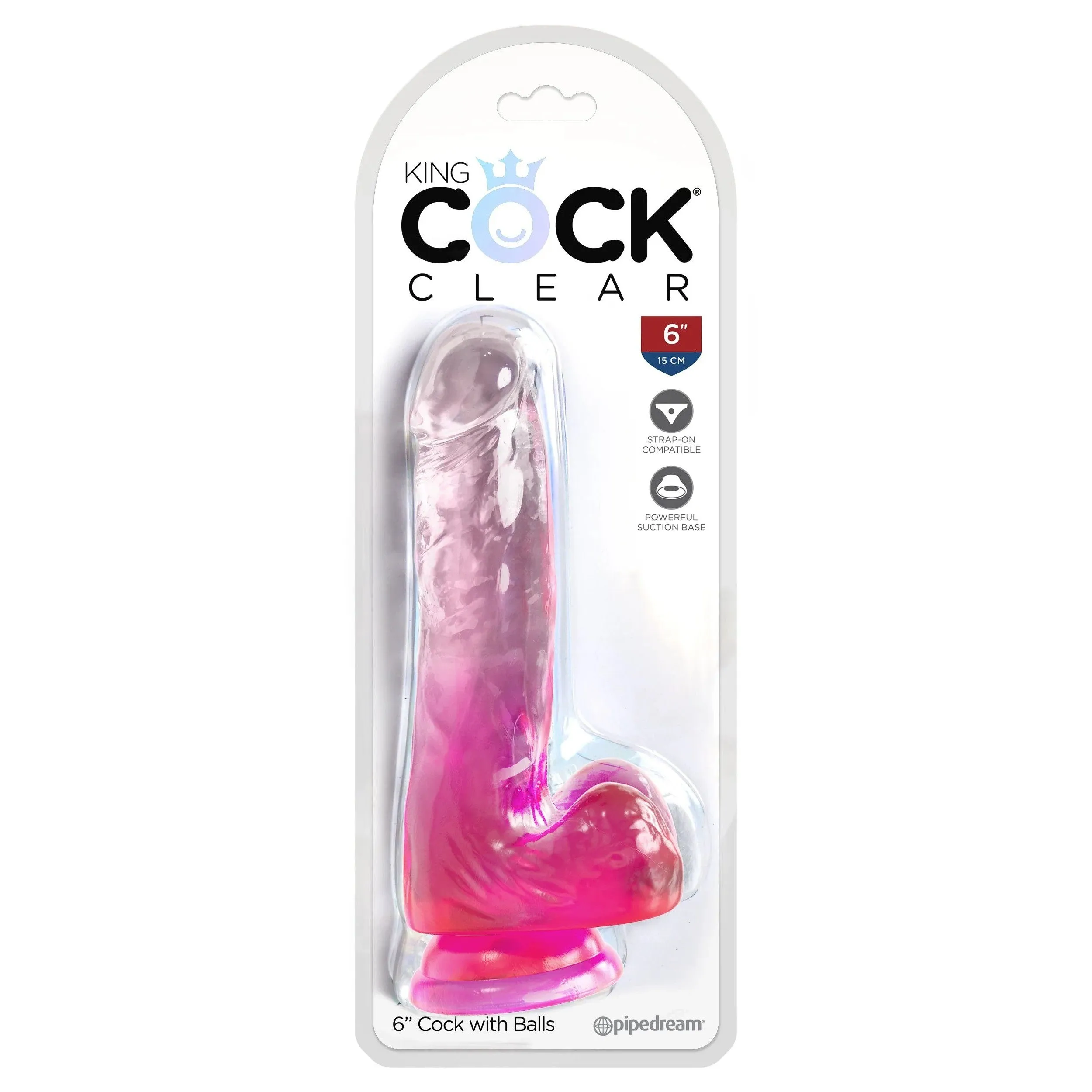 King Cock Clear 6 Inch With Balls - Pink