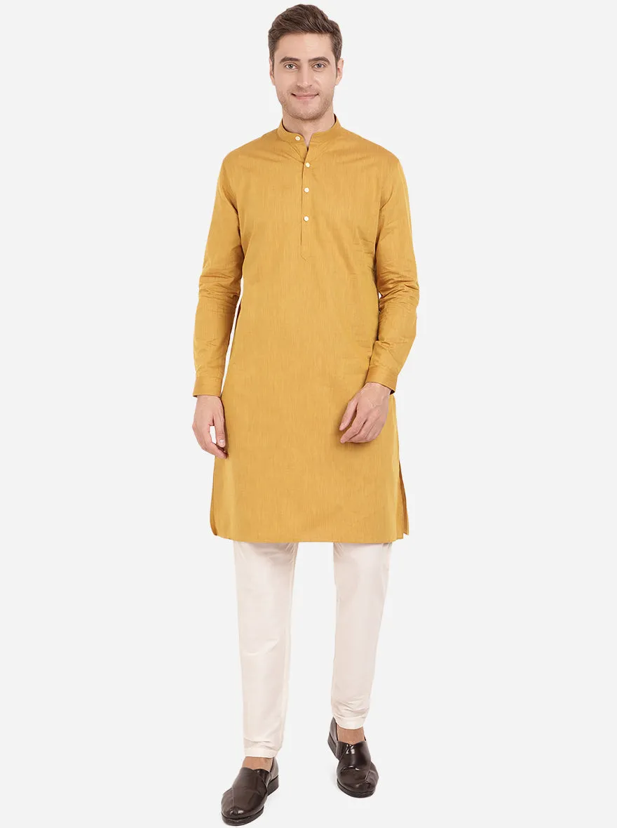 Marigold Yellow Self Textured Regular Fit Modi Kurta | JadeBlue