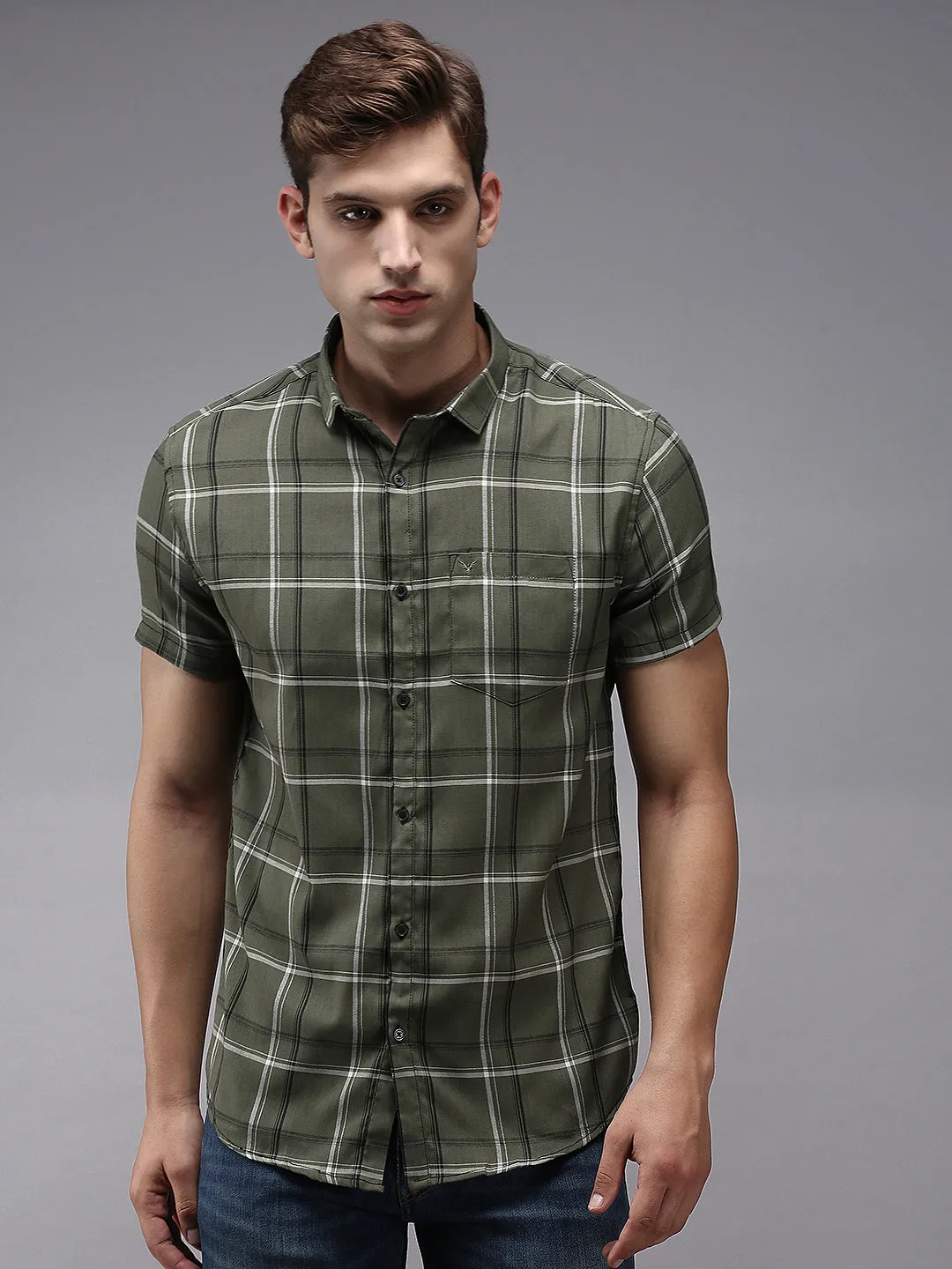 Men Green Checked Casual Shirt