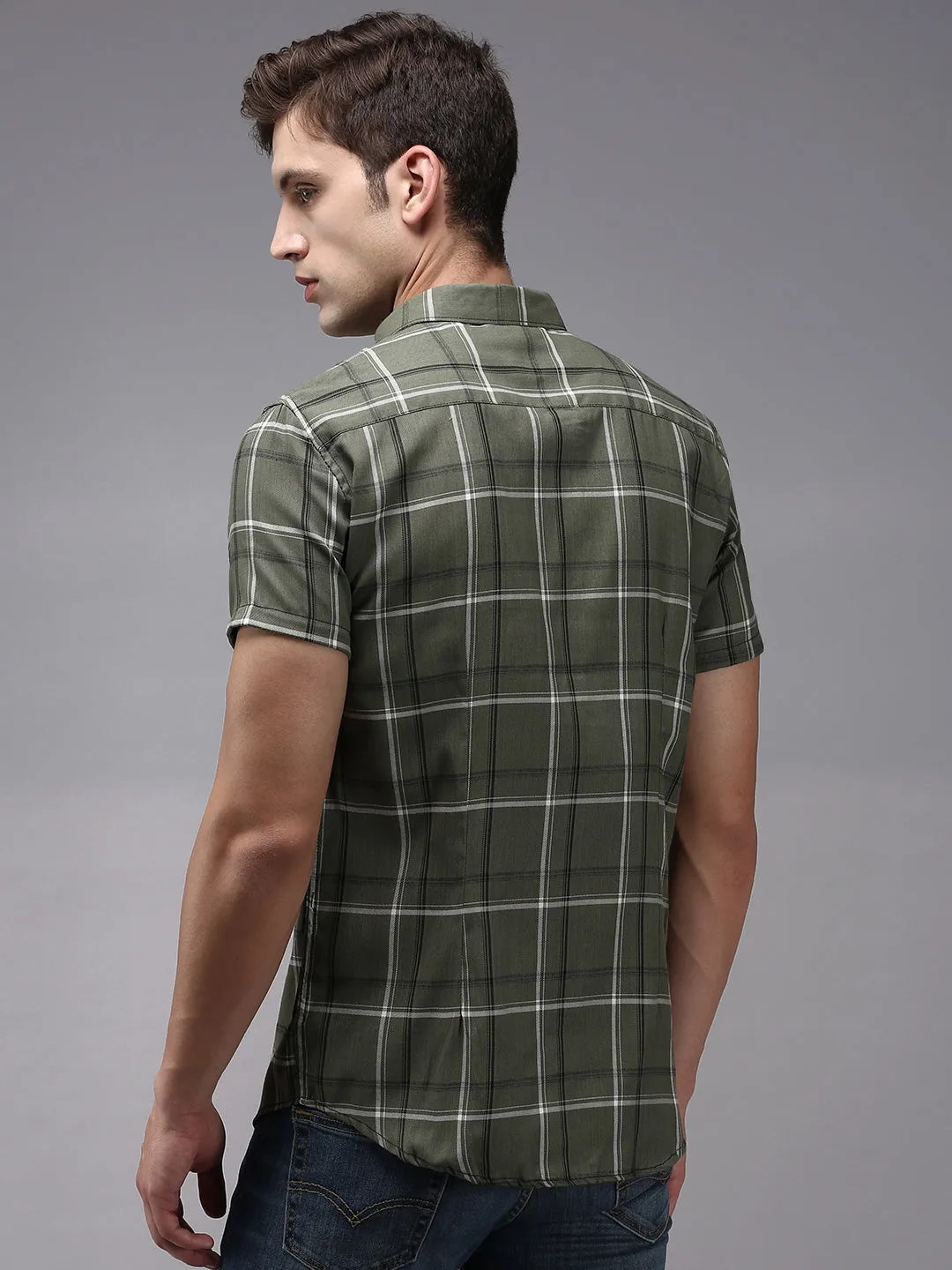 Men Green Checked Casual Shirt