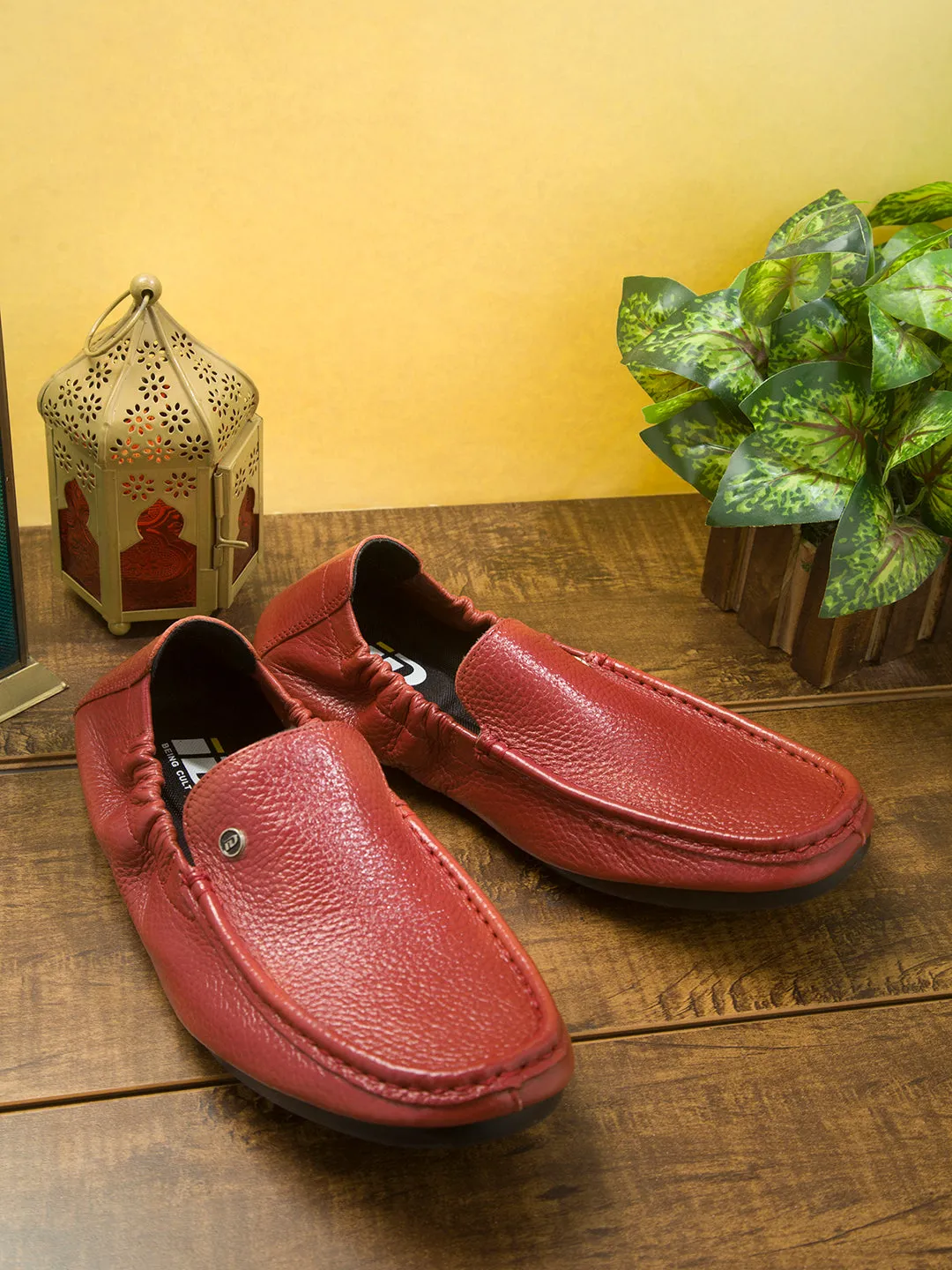 Men's Red Elastic Collered Snug Fit Slip On (ID3057)