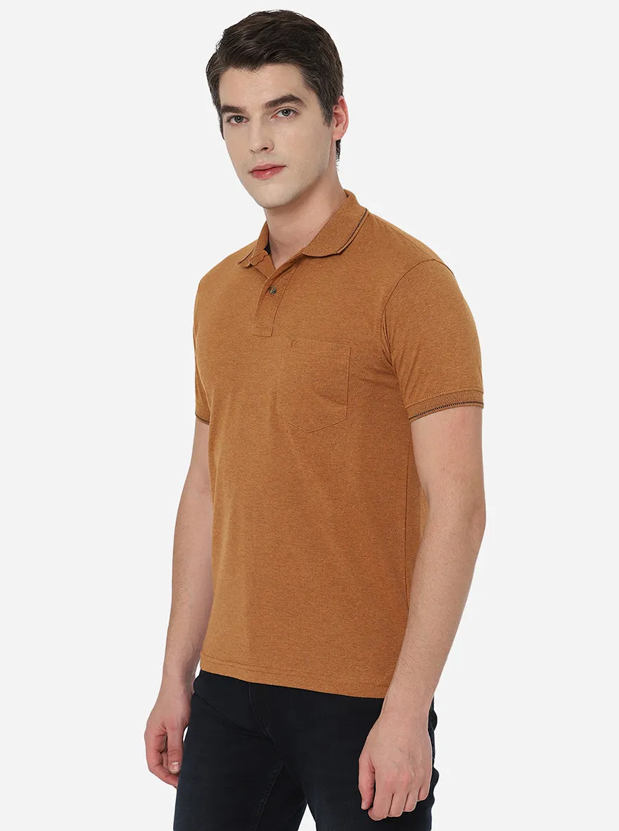 Orange Solid Slim Fit Polo T-Shirt | Greenfibre