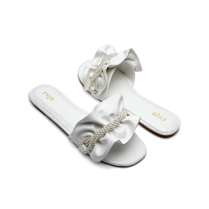 Pearl Detailed Ruched Slide Sandal MY 221