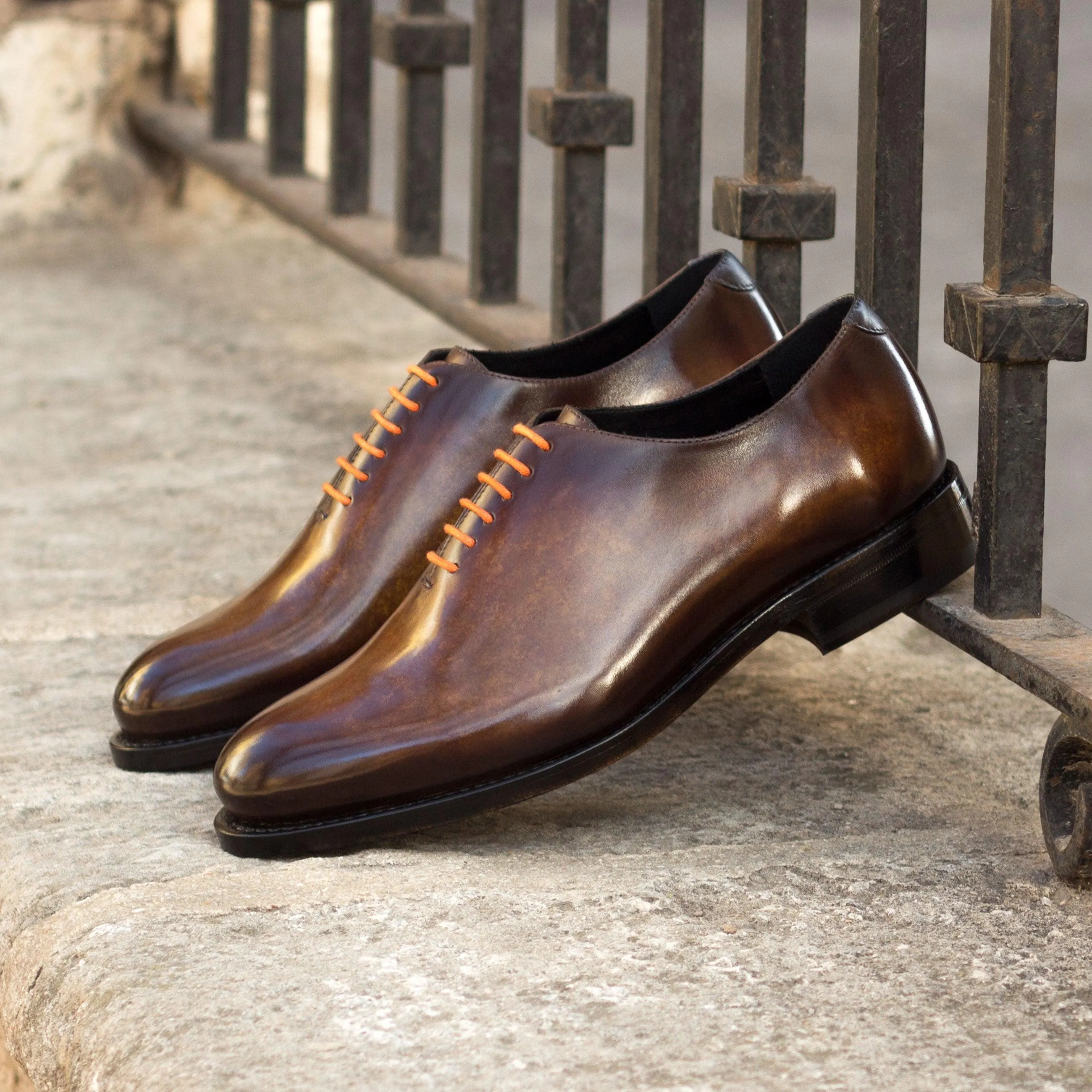 Plain Cognac Patina Leather Wholecut Shoes